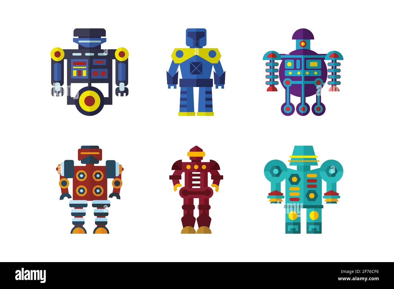 Color Set of Robots in Flat Style. Vintage Robots, Banner with Robot