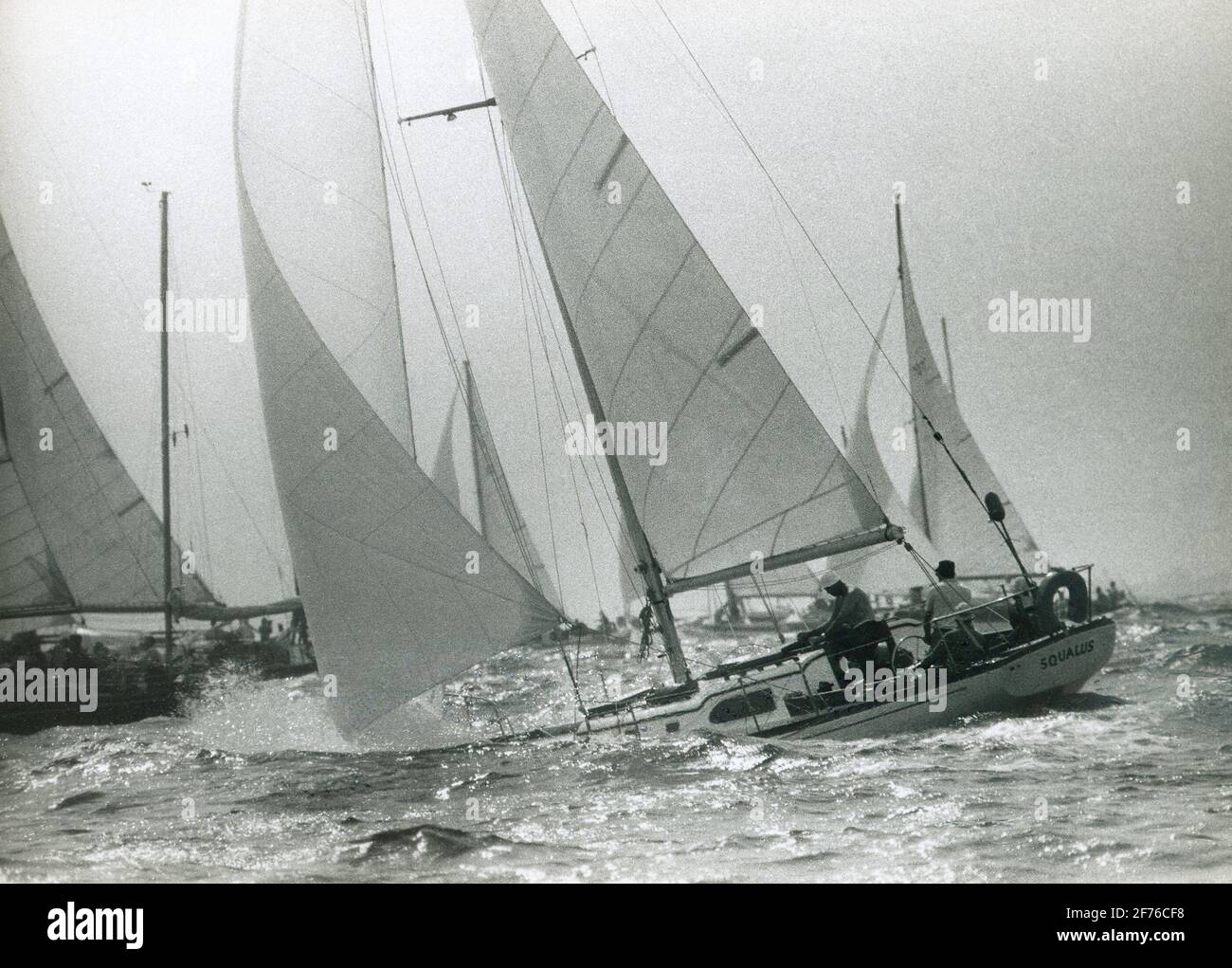 Lipton Cup sailboat racing in Biscayne Bay, Miami, Florida, Ca. 1960's. Stock Photo