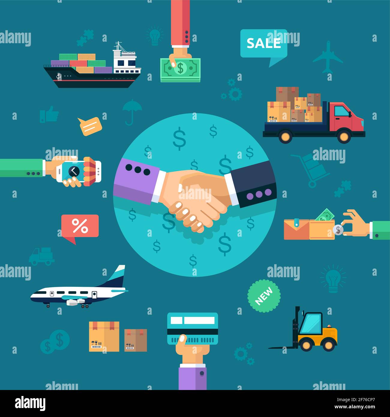 Logistic and delivery concept poster with worldwide transportation and storage. Abstract vector illustration with set elements of transportation Stock Vector