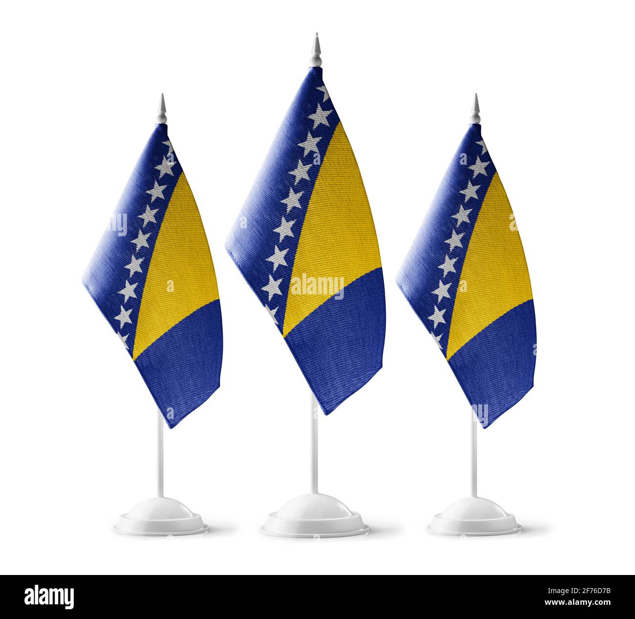 Small national flags of the Bosnia and Herzegovina on a white background Stock Photo