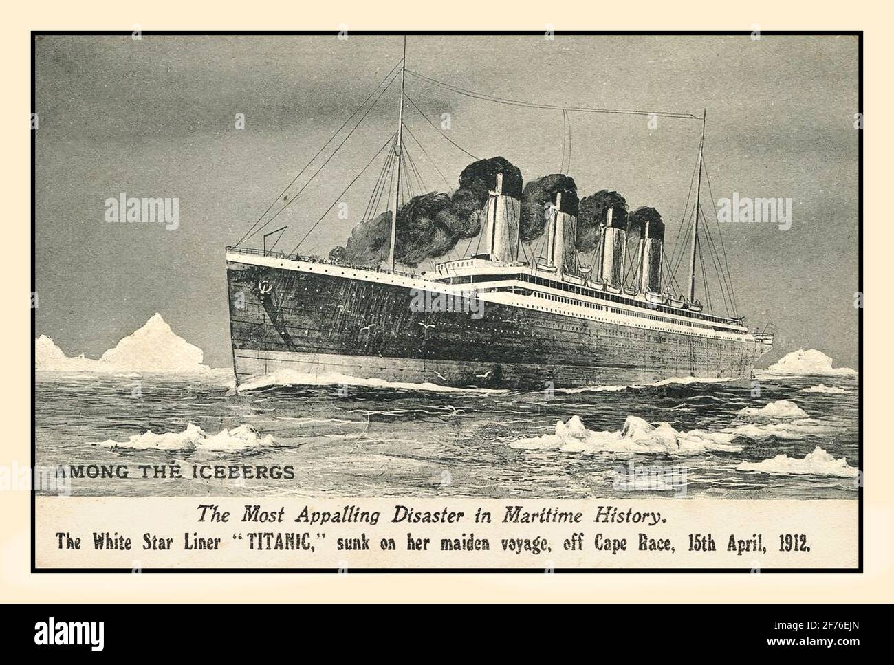 Titanic postcard referencing the disaster of the sinking of the White Star Ocean Liner RMS Titanic 15th April 1912 Stock Photo