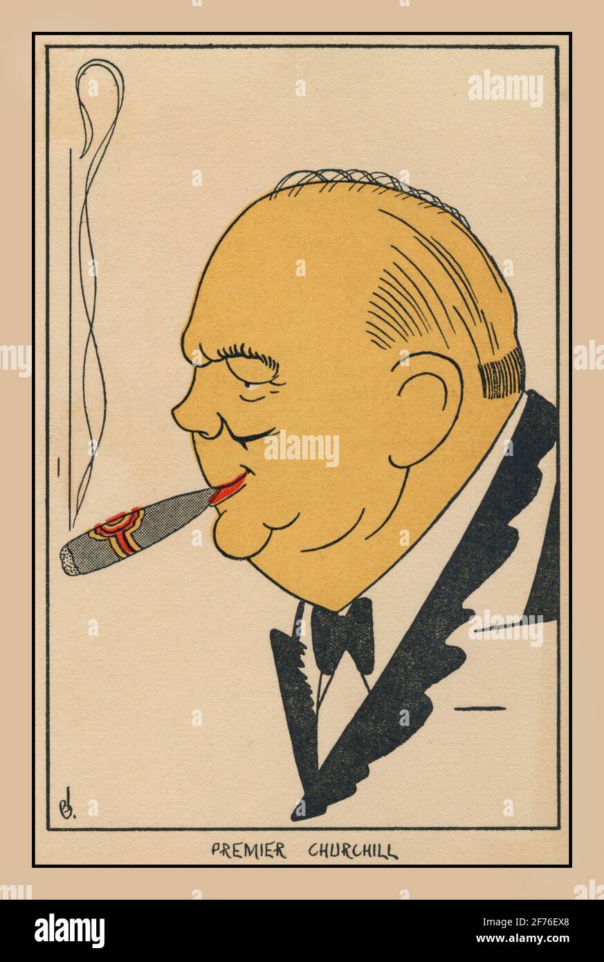 British Prime Minister WINSTON CHURCHILL WW2 Caricature of Prime Minister Winston Churchill smoking his iconic cigar World War II Stock Photo