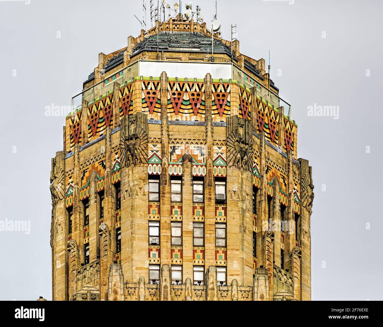 Detail, City Hall, Art Deco landmark at 65 Niagara Square, Buffalo, NY Stock Photo -