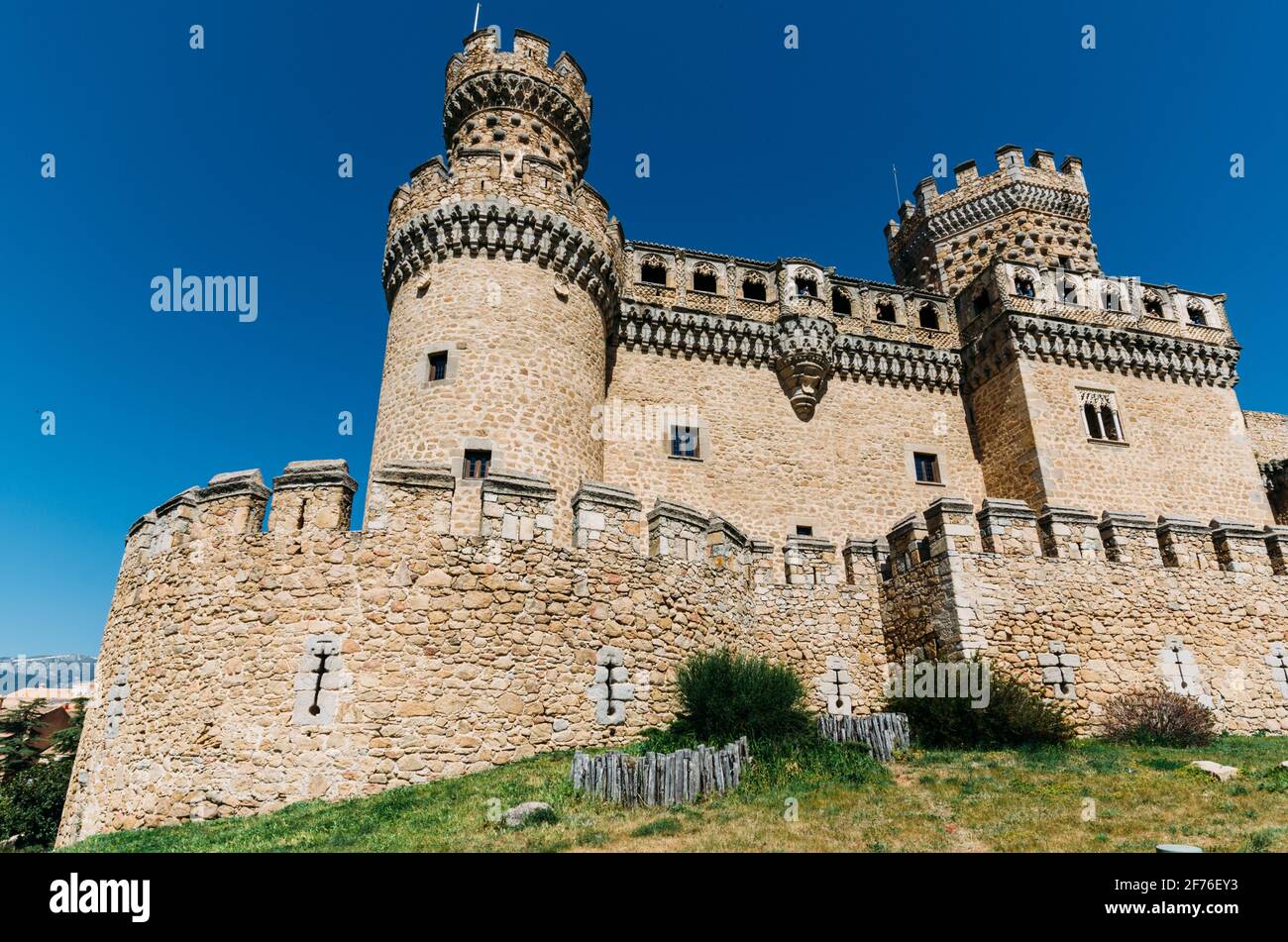 Mendoza Castle at Manzanares El Real in Madrid province, Spain. A fortress-palace from the 15th century, it is the best preserved castle in region Stock Photo