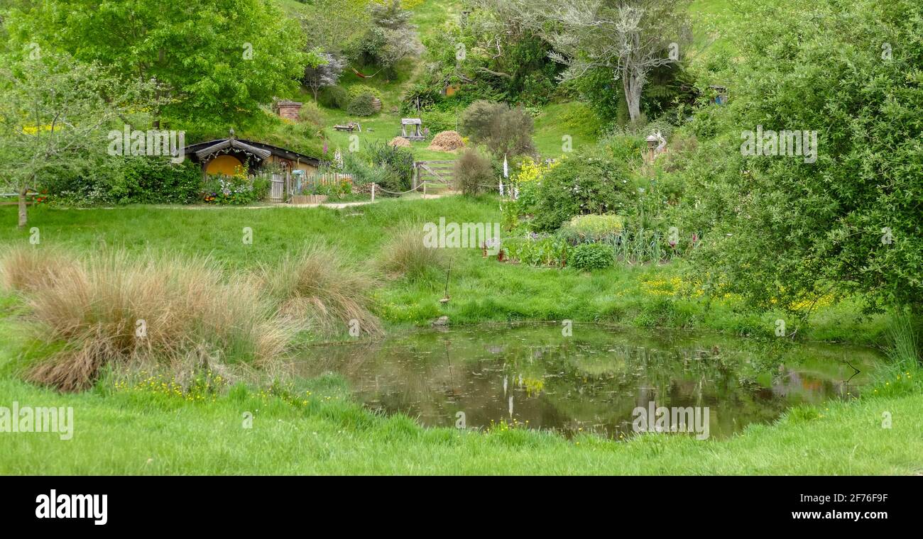 Idyllic scenery at The Shire represented by a region near Matama at the North Island of New Zealand Stock Photo