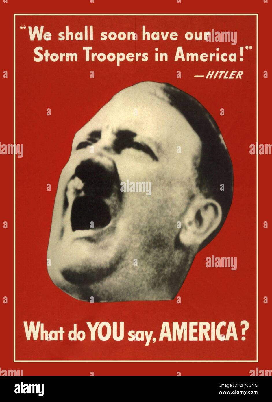 WW2 USA Propaganda motivational Poster ' we shall soon have our Storm Troops in America' Adolf Hitler Fuhrer Nazi Germany World War II Stock Photo