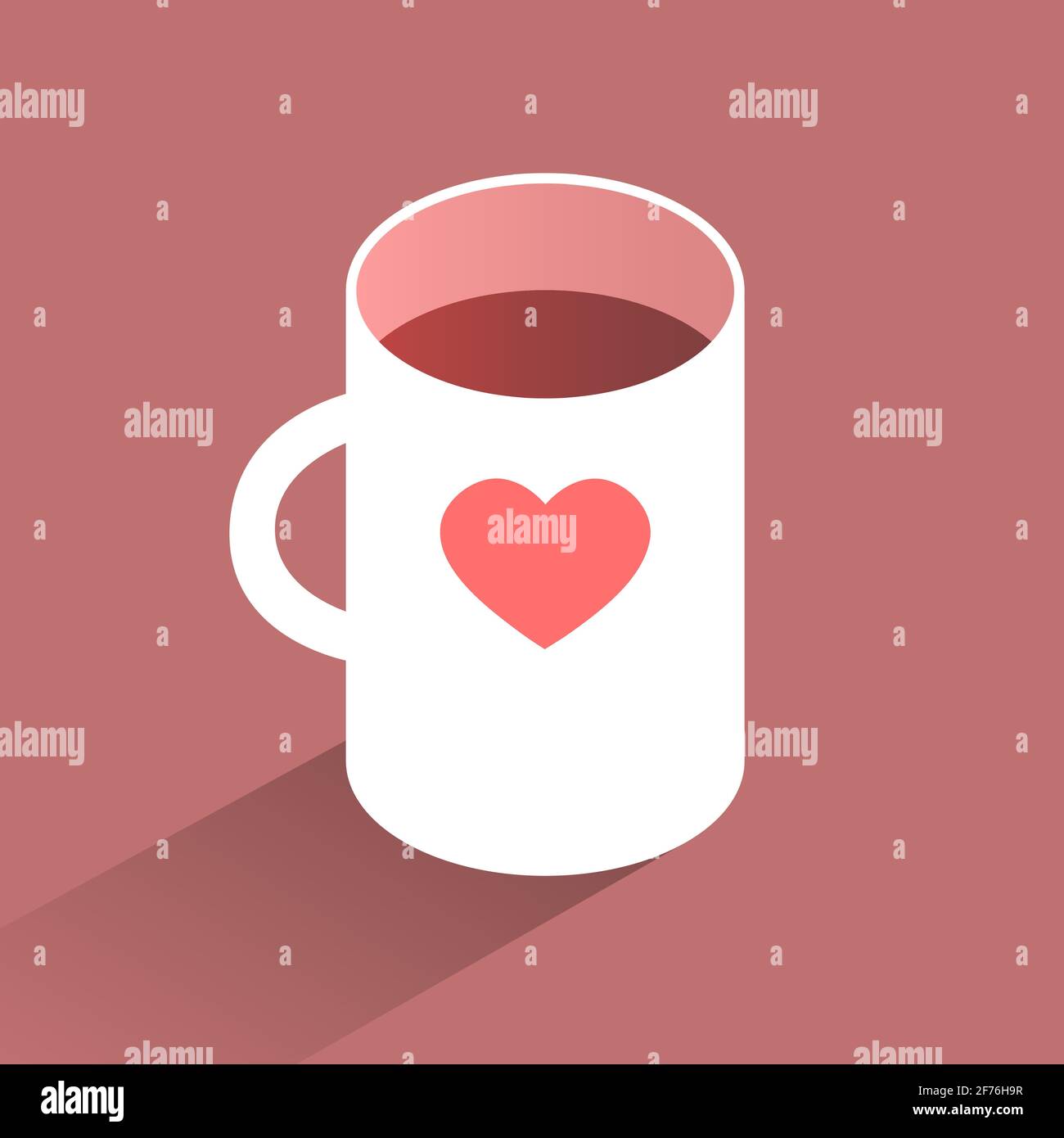A cup of coffee with a heart is on the table. Hot morning drink. Vector isometric illustration. Stock Vector
