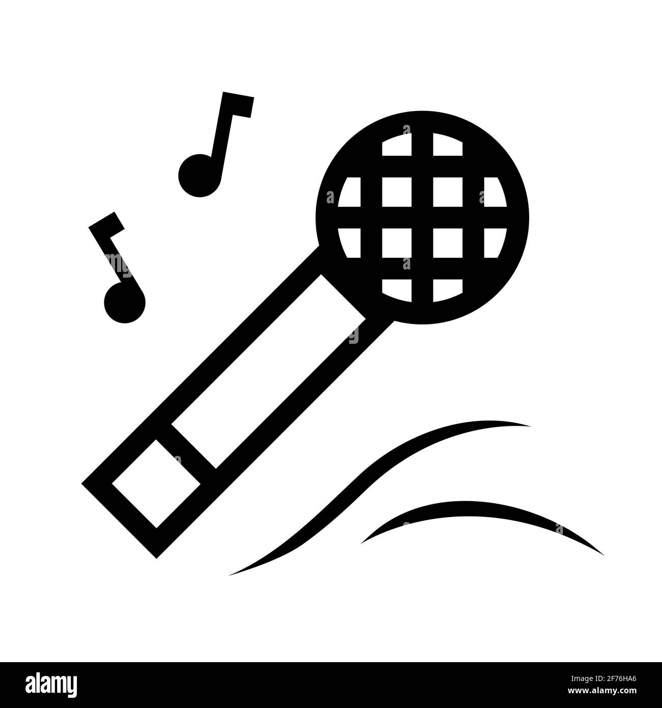 Black flat icon with dynamic microphone on white background. Vector