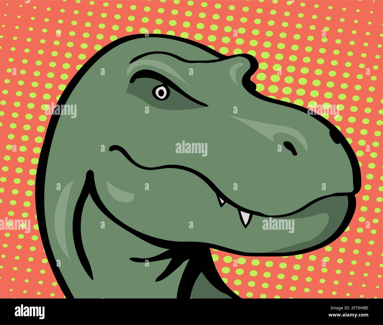 Head of a terrible tyrannosaurus with predatory eyes and jaw. Prehistoric animal. Vector cartoon illustration in pop art style Stock Vector