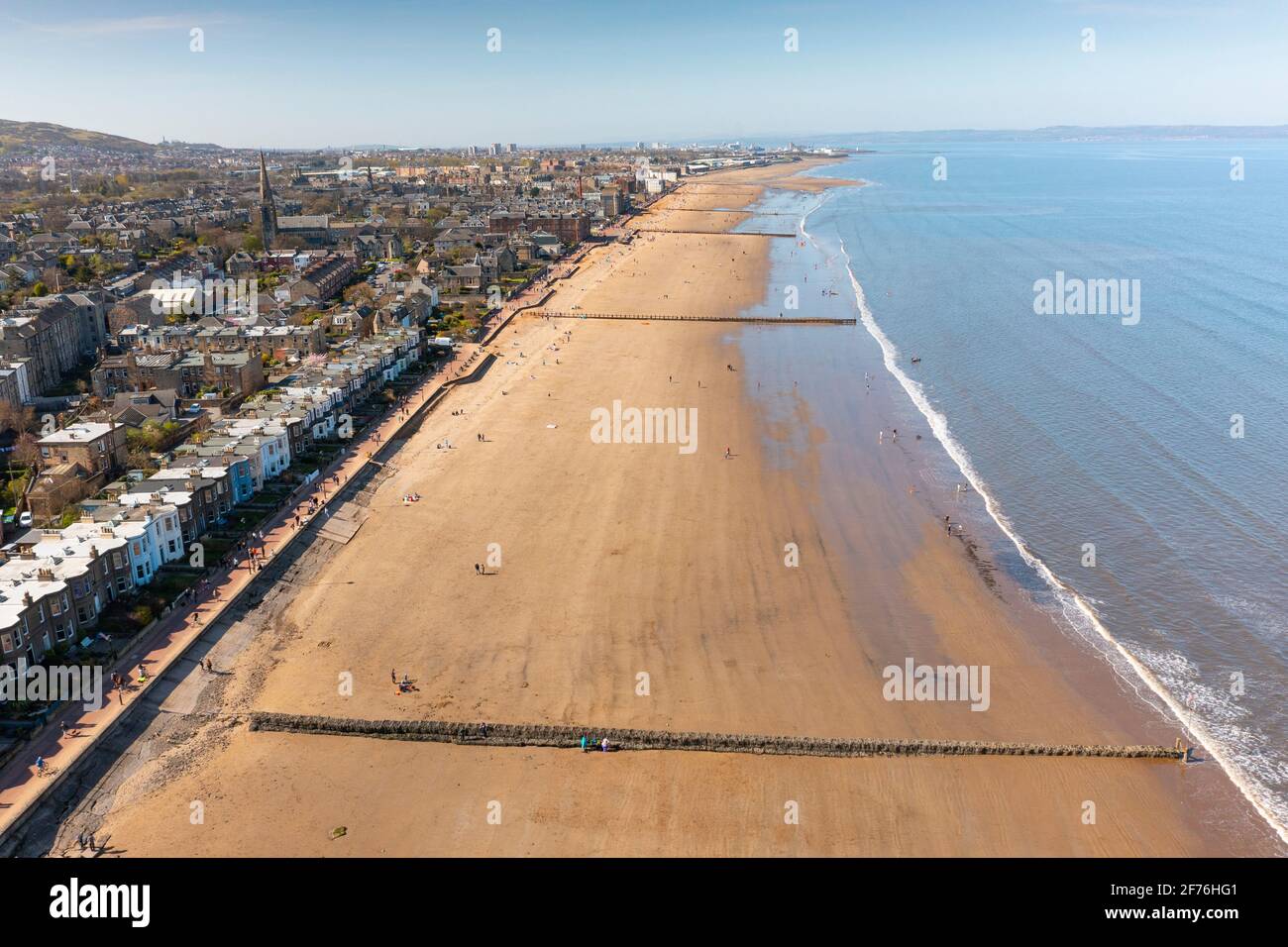 Aerial view of Portobello beach in Portobello, Edinburgh, Scotland, UK