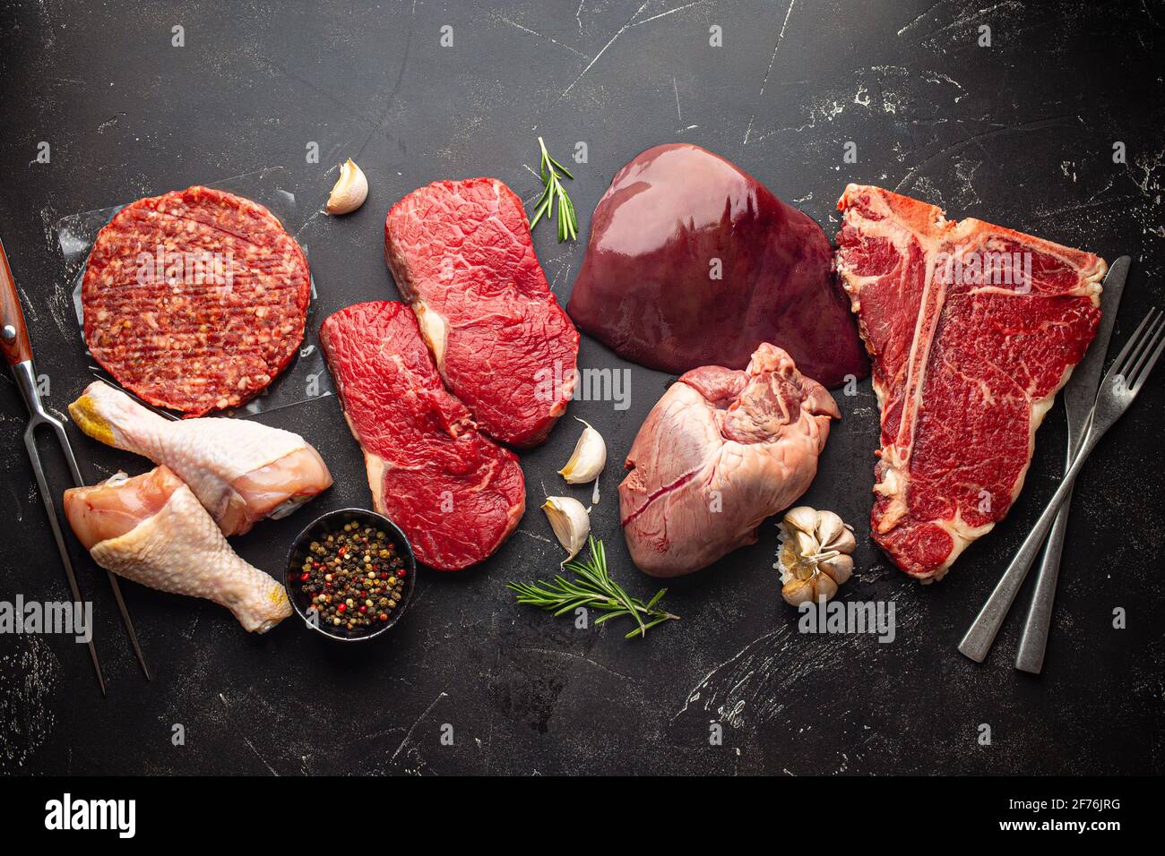 Assorted raw meat for carnivore diet Stock Photo