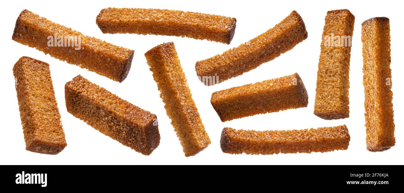 Rye bread croutons, salted crispy bread sticks Stock Photo