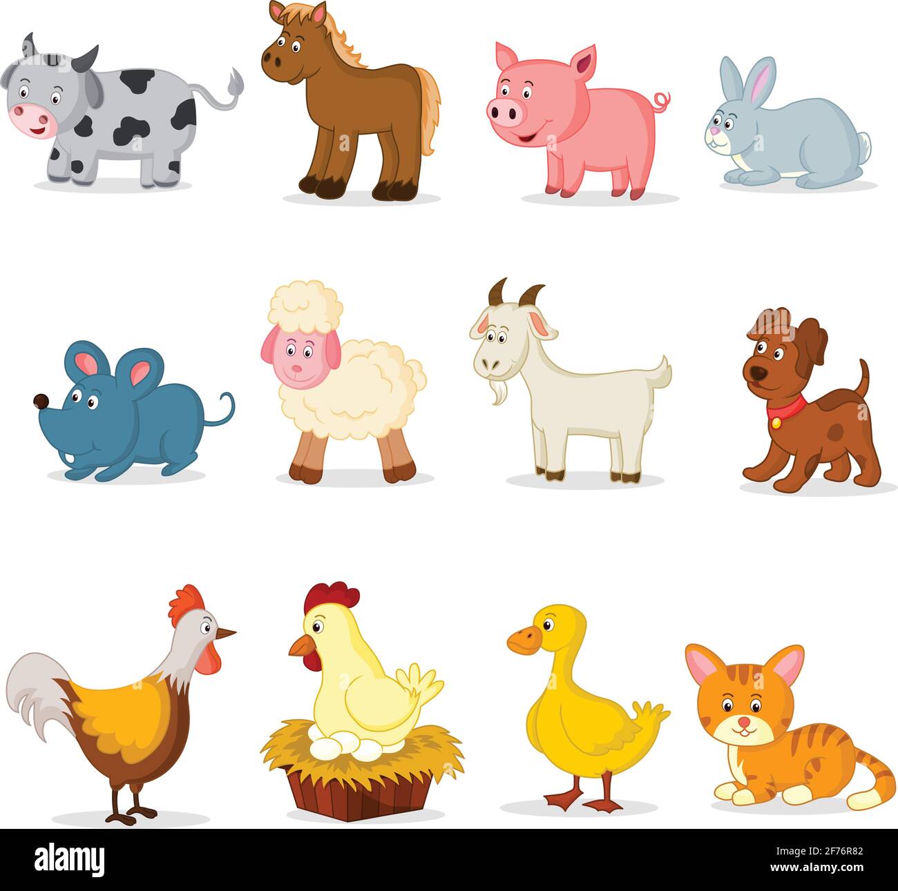 Set of Cute Farm Animals Vector Illustration isolated in white ...