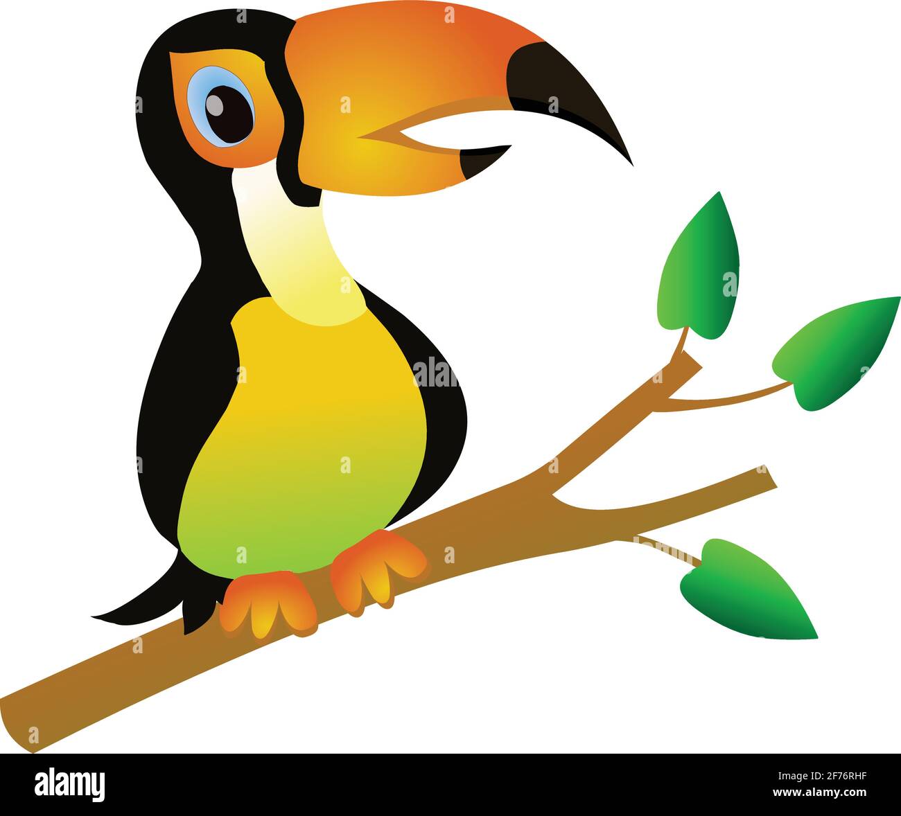 Toucan parrot on branch stock illustration vector isolated in white background Stock Vector