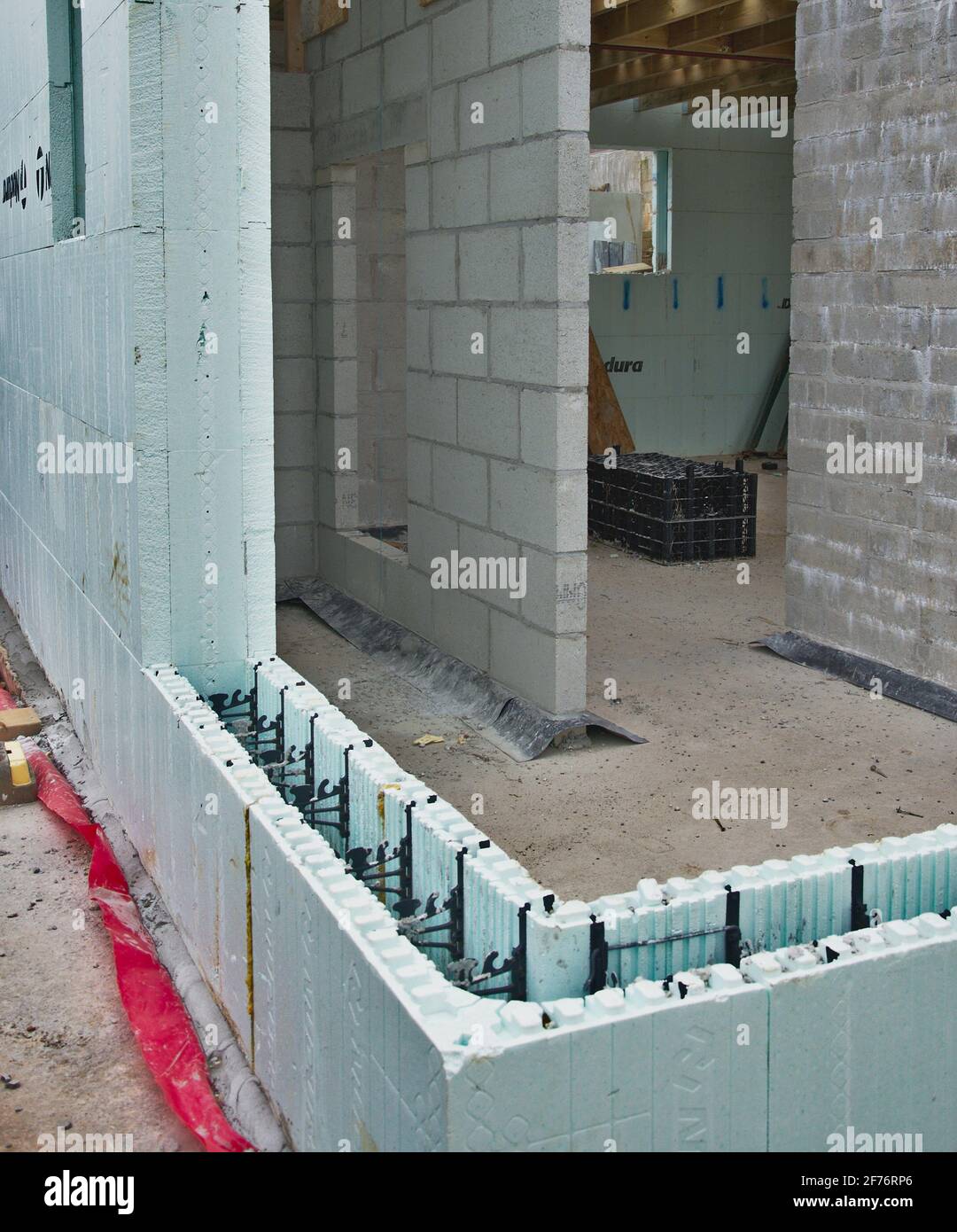Construction of a residential extension using energy efficient ICF insulated concrete forms method Stock Photo