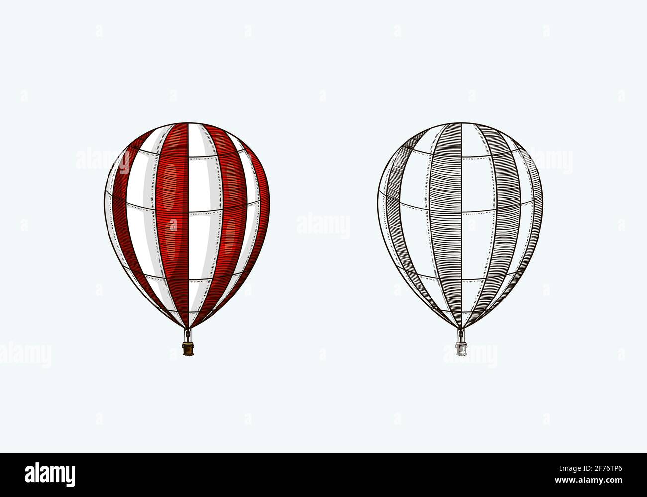 Vintage Hot Air Balloon. Vector retro flying airship with decorative elements. Template transport for Romantic logo. Hand drawn Engraved sketch. Stock Vector