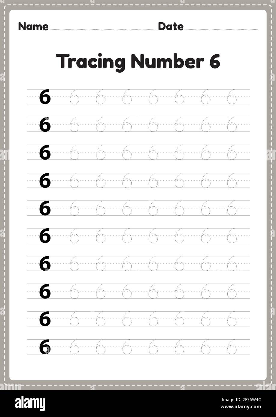 tracing number 6 worksheet for kindergarten and preschool kids for educational handwriting practice in a printable page stock vector image art alamy