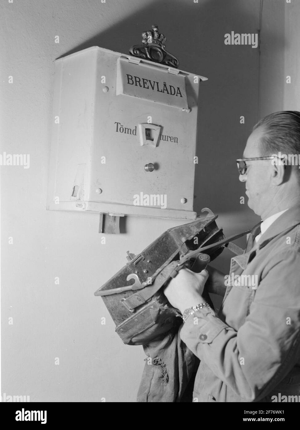 Picture from exhibition at the Technical Museum. Mailbox with mail bag ...