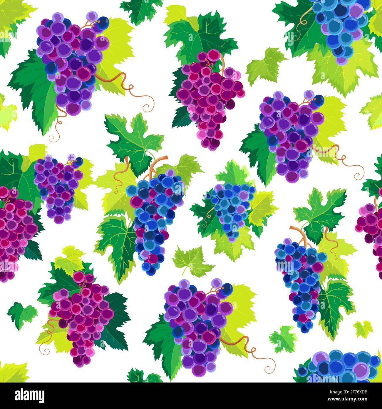 Grape Vine Seamless Pattern and Leaves on White Background. Vector