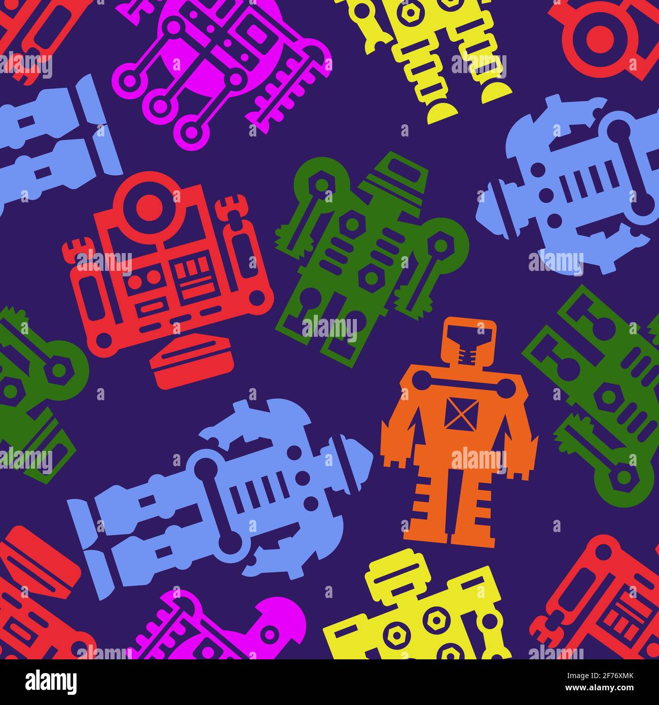 Robot Seamless Pattern. Vector Illustration. Background Stock Vector