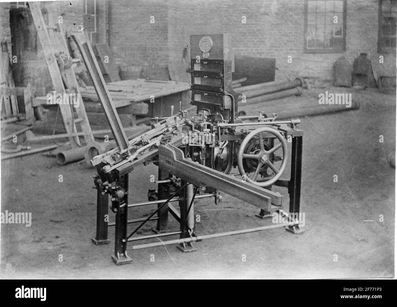 Filling machine for match boxes, made about 1891 by MEK. Work. Vulcan, Norrköping. The machine was designed by the inventor ing. Current. Stock Photo