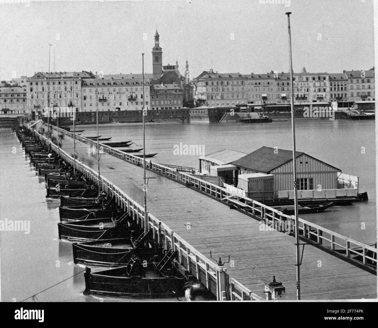 Ship bridge I Koblenz, Tyskland, Omkring 1880. Stock Photo