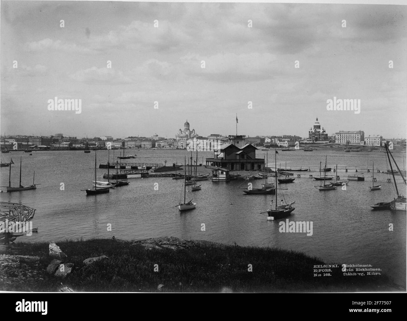 Blekholmen, guest harbor in Helsinki. With the photographer, the photographer received price in Paris in 1892. Stock Photo