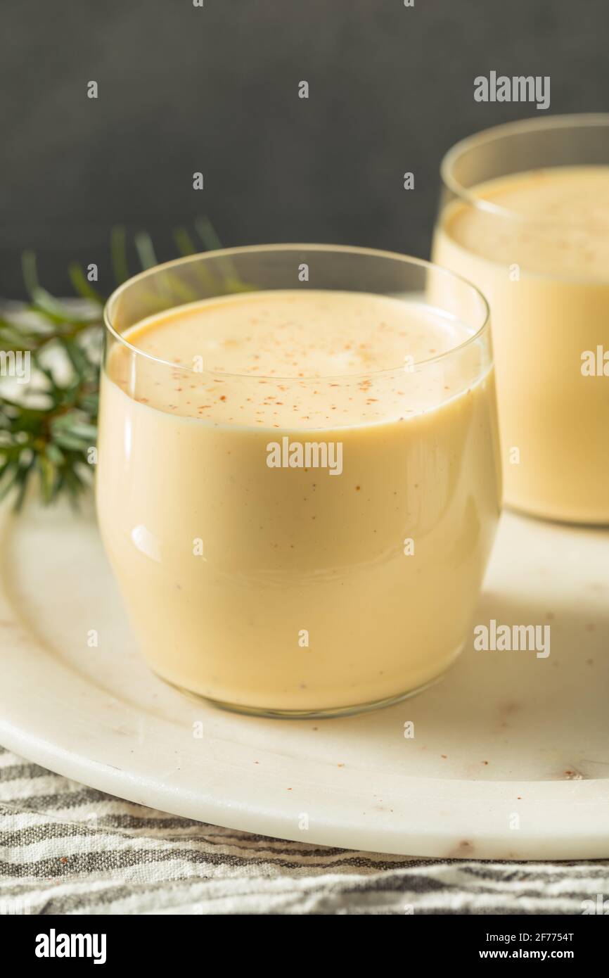 Refreshing Cold Christmas Eggnog with Cinnamon Spice Stock Photo