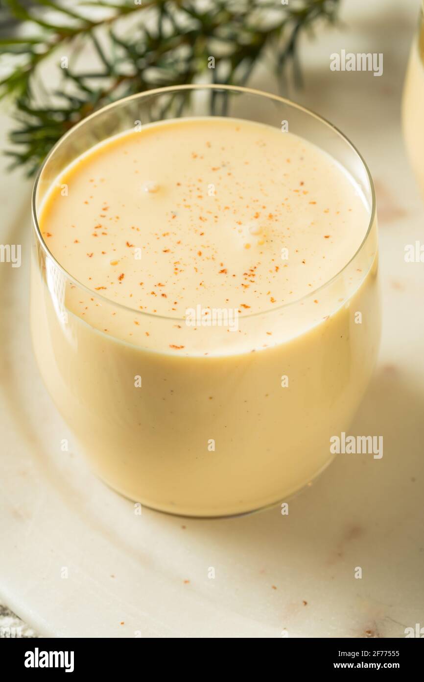 Refreshing Cold Christmas Eggnog with Cinnamon Spice Stock Photo