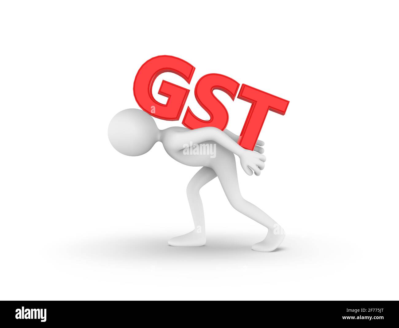 3D illustration of a cartoon man carrying GST text showing the burden of  Goods and services Tax Stock Photo - Alamy