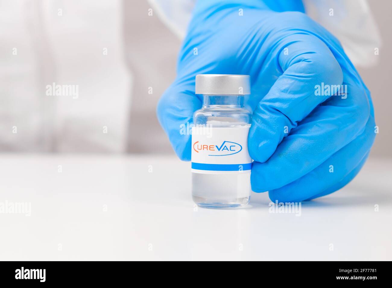 CureVac vial or bottle for injection with pharmaceuticals or drugs in