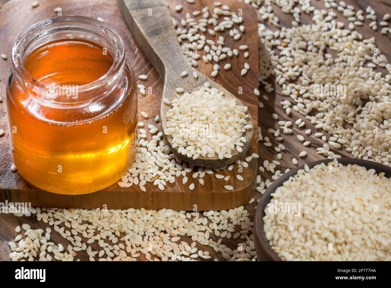 Sesame seeds with honey Sesamum indicum Stock Photo Alamy