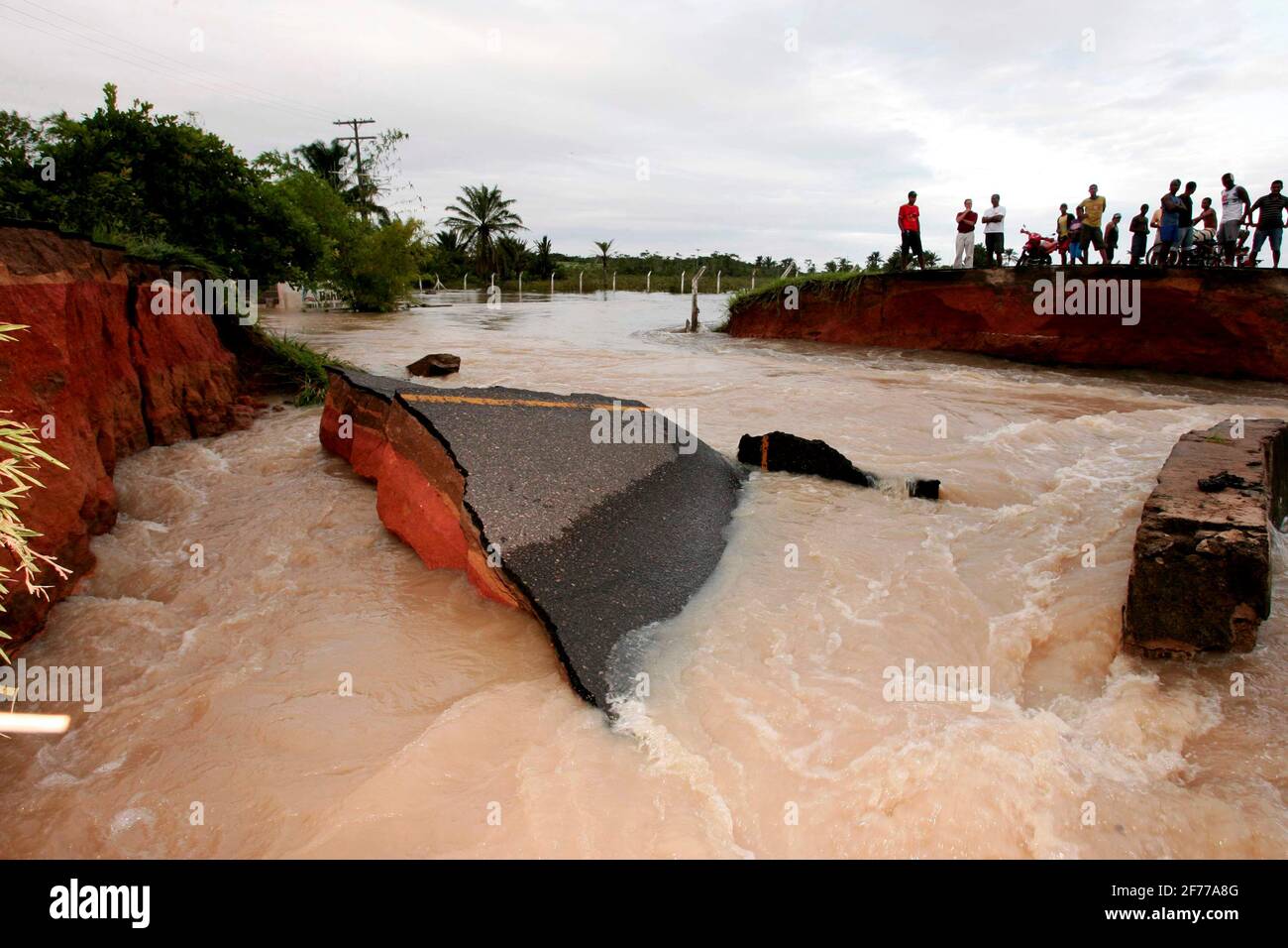 prado, bahia / brazil - april 8, 2010: bridge on highway br 489 is destroyed due to flooding of Campinho stream. communities are isolated in the munic Stock Photo