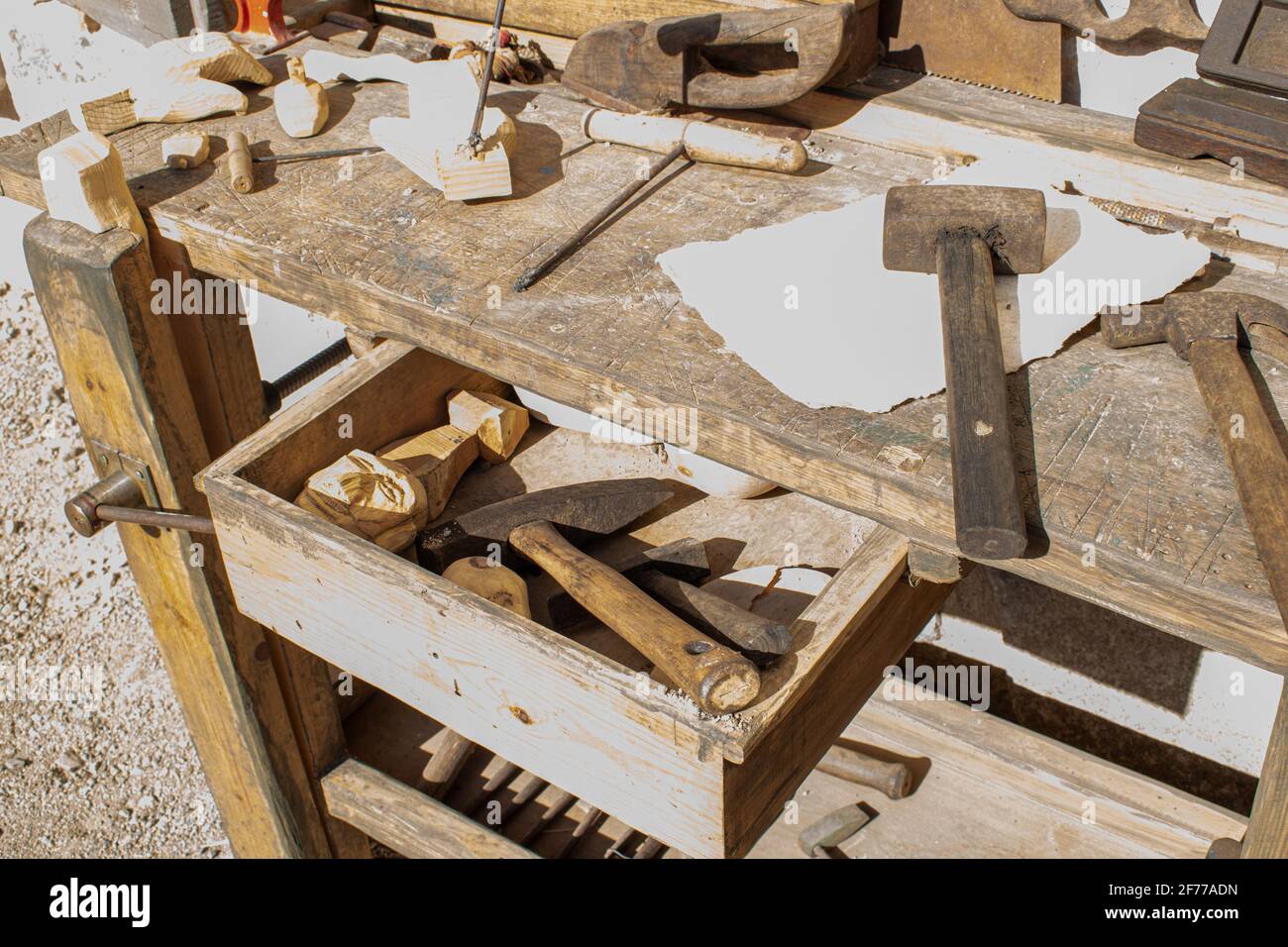 old carpenter's table from the middle ages Stock Photo Alamy