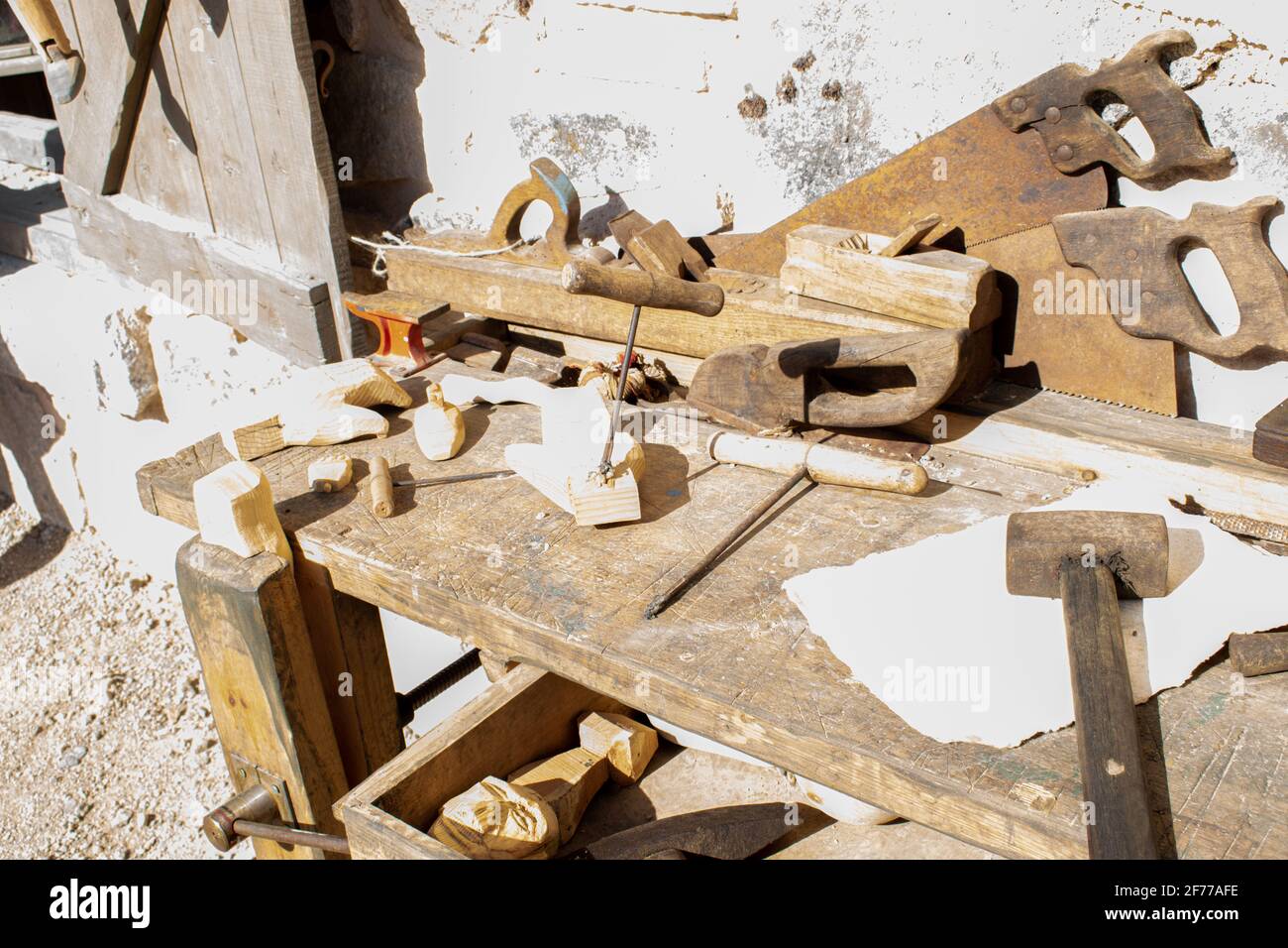 old carpenter's table from the middle ages Stock Photo Alamy
