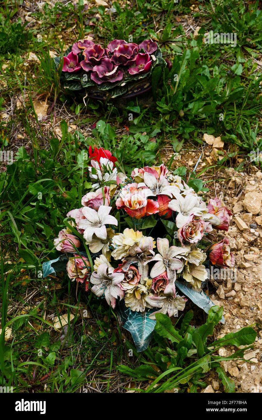 Old funeral acessories, Cemetery, Viviers, Ardeche, France Stock Photo
