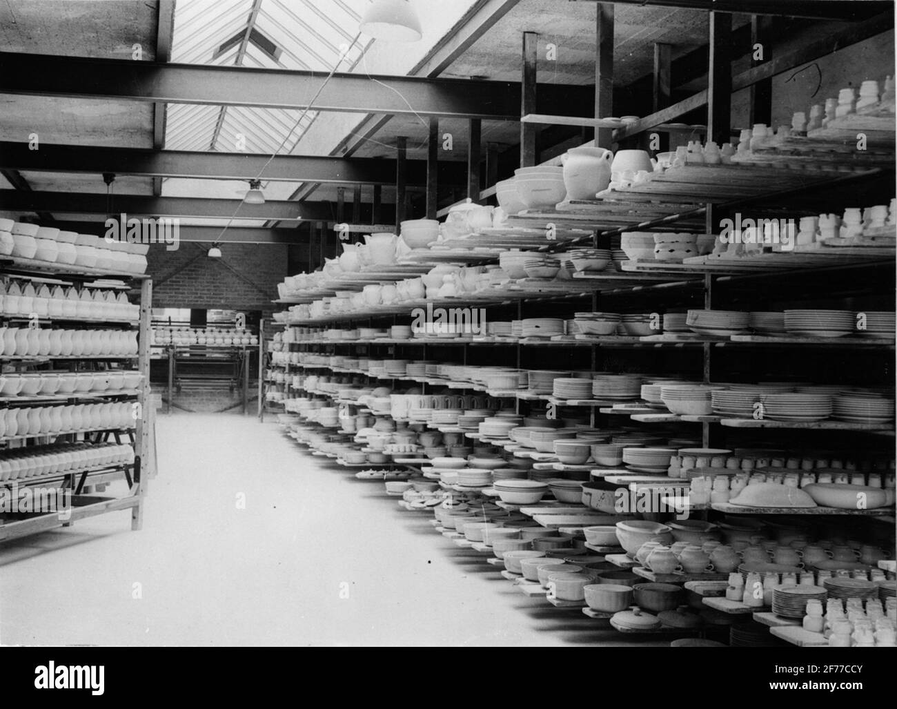 Gustavsberg's porcelain factory. The goods sorted on shelves Stock