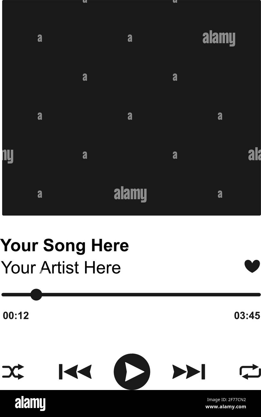 Audio controls for streaming music with blank album artwork and control buttons in vector Stock ...