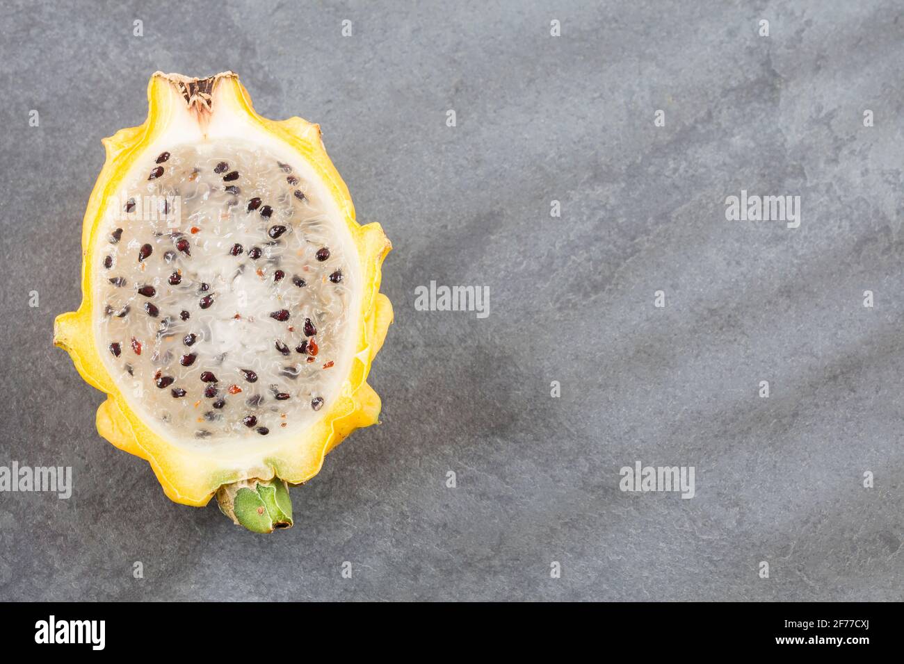 The pitahaya, pitaya or dragon fruit is an exotic fruit that comes from a type of cactus and has a large amount of nutrients beneficial to health Stock Photo