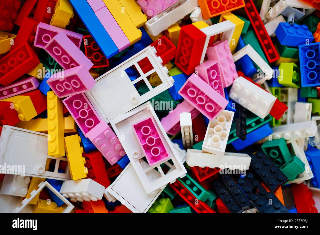Children's multi-colored constructor. Details from the color constructor. Stock Photo
