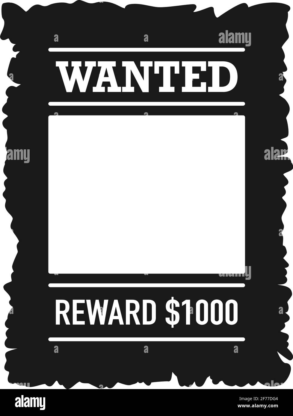 Template of wanted poster with blank frame in vector silhouette Stock Vector