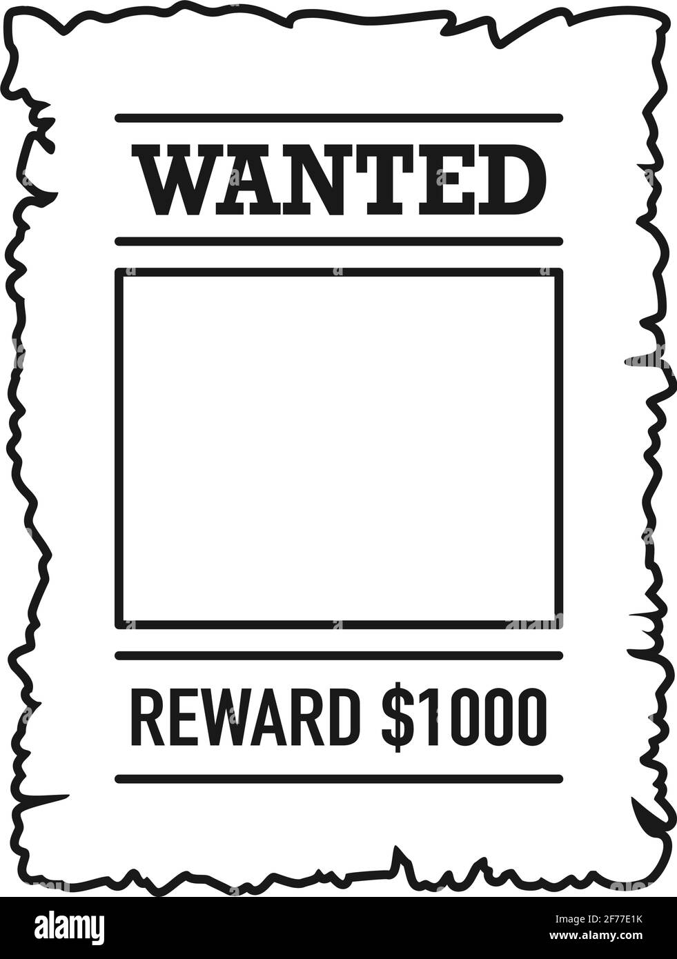 Template of wanted poster with blank frame in vector outline Stock Vector