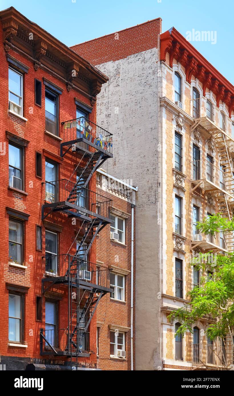 Picture of old buildings with fire escapes, New York City, USA Stock ...