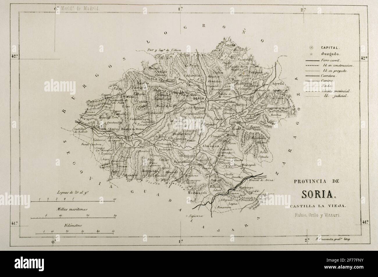 Map of the Soria province. Spain. Crónica General de España, Historia Ilustrada y Descriptiva de sus Provincias. Castilla-La Vieja, 1870. Stock Photo