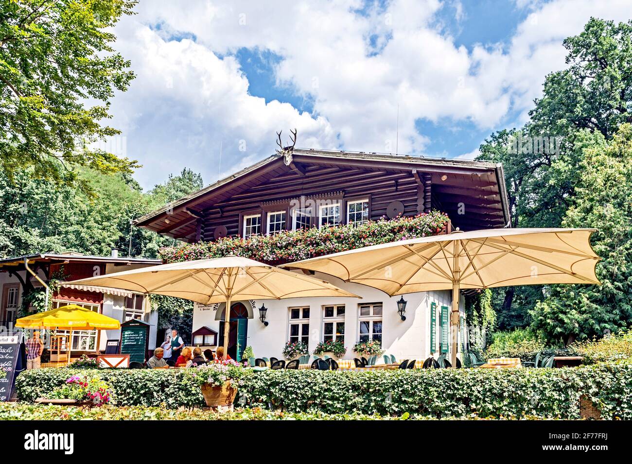 Berlin: Restaurant Moorlake near the river Havel in the Grunewald, a forest in the southwest of the city Stock Photo