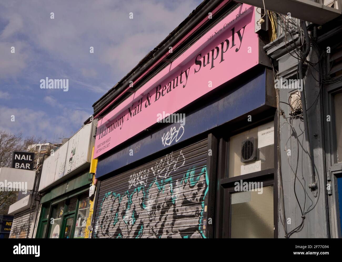 Shops in the world famous Camden Market closed, with some for sale and to let due to lockdown to prevent the spread of the Coronavirus pandemic in London, England, UK. Stock Photo