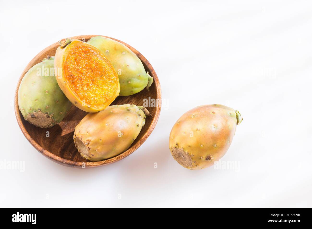 Opuntia ficus-indica with prickly pear fruits. Top view Stock Photo