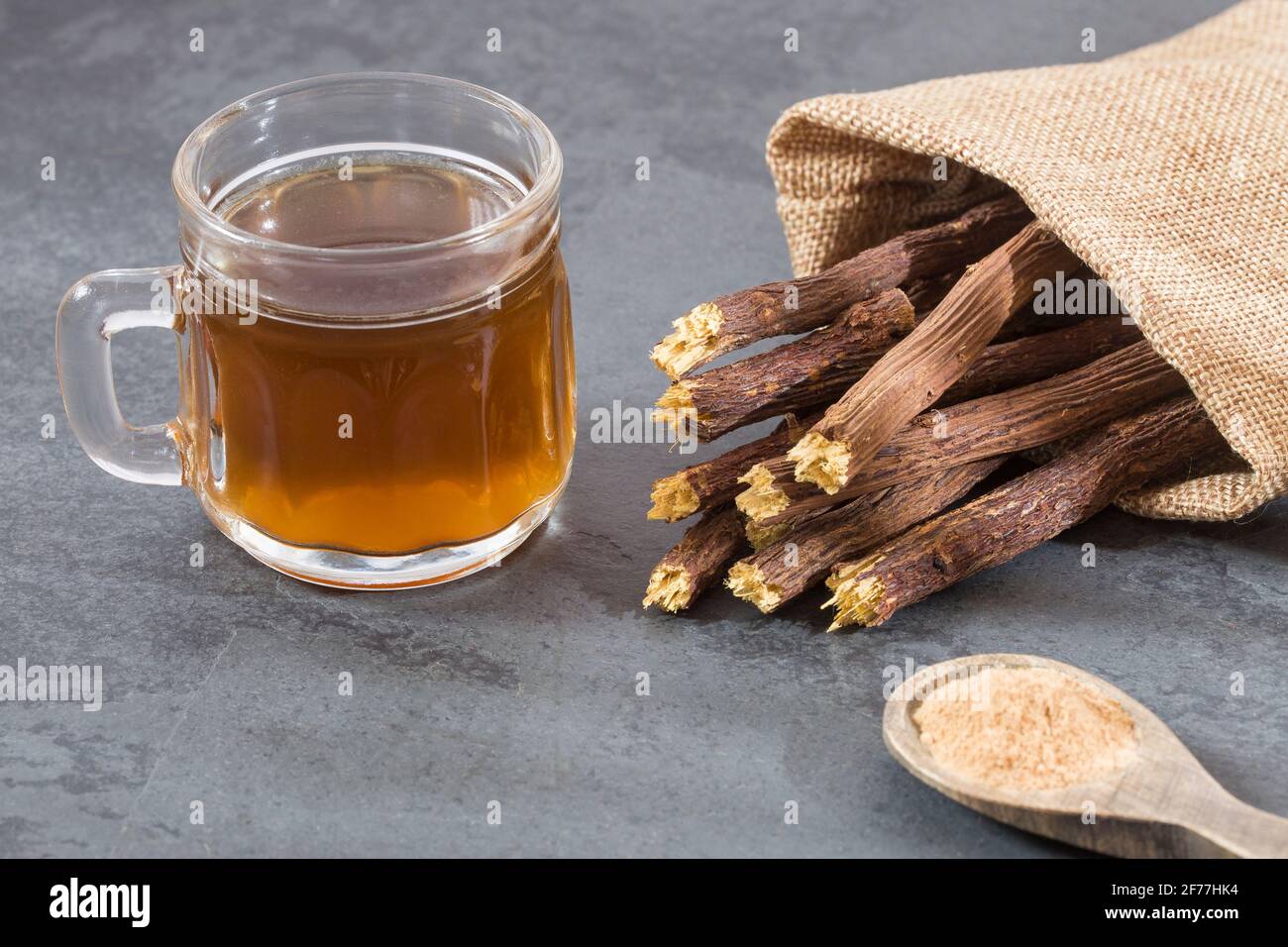 Licorice cup of tea Glycyrrhiza glabra. Licorice root has medicinal