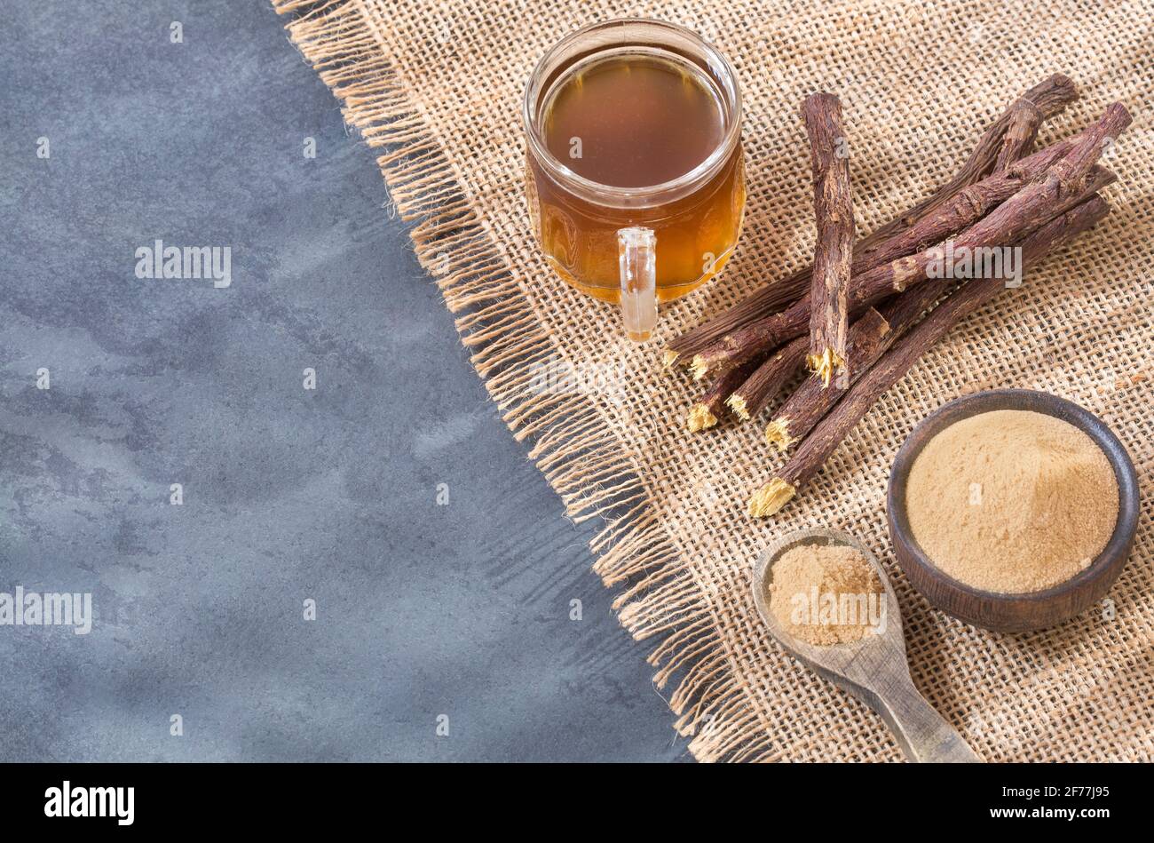 Licorice cup of tea Glycyrrhiza glabra. Licorice root has medicinal