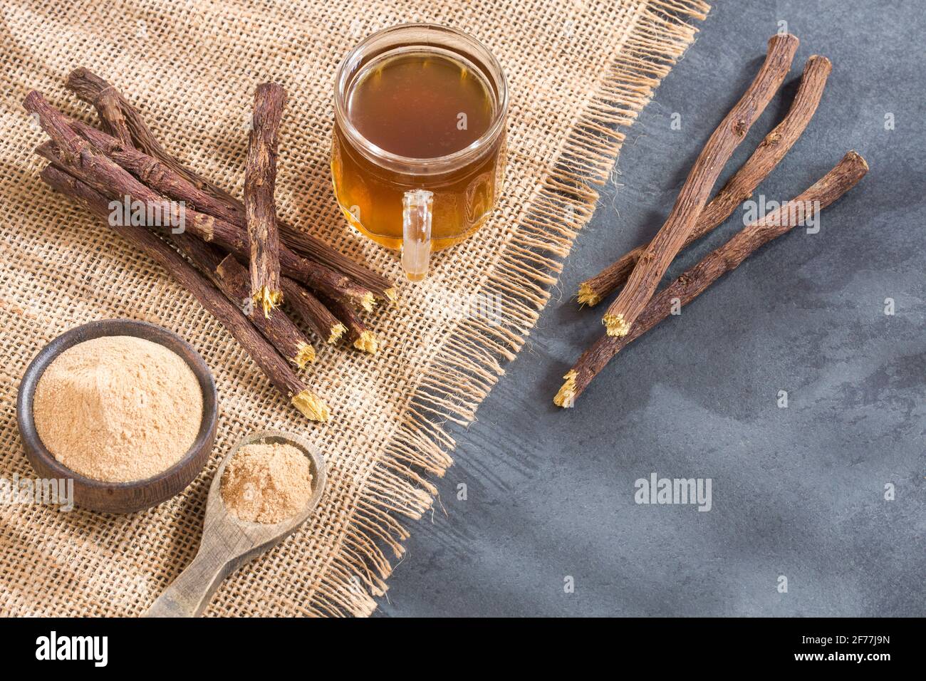 Licorice cup of tea Glycyrrhiza glabra. Licorice root has medicinal